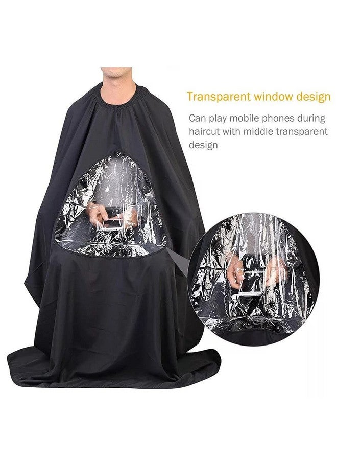 Greenestetica Barber Cape For Hair Cutting Professional Water & Stain Resistant Salon Cape For Men & Women With Seethrough Window & Adjustable Neck Closure (Black)