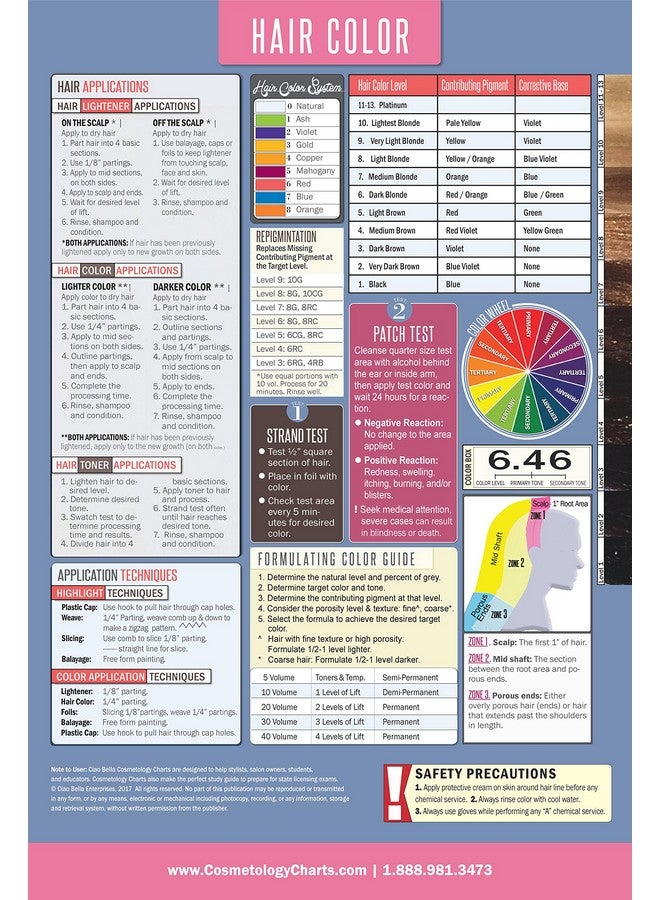Salon Hair Color Laminated Poster 18 X 27 Inchfor Hair Stylist Salons Educators Cosmetology & Barbering Schools Includes How To Formulate Hair Color Color Correction & Color Applications