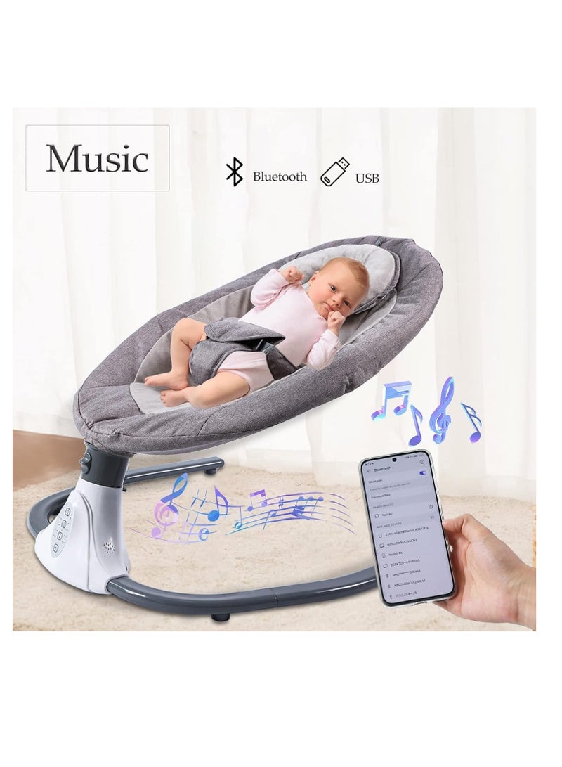 Electric Baby Swing Multifunctional Baby Cridle with Remote Control for 0-18 Months Newborn, Infant, Toddler Portable Baby Rocking Chair with Mosquito Net for Indoor Outdoor (Grey)
