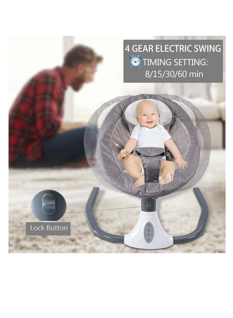 Electric Baby Swing Multifunctional Baby Cridle with Remote Control for 0-18 Months Newborn, Infant, Toddler Portable Baby Rocking Chair with Mosquito Net for Indoor Outdoor (Grey)