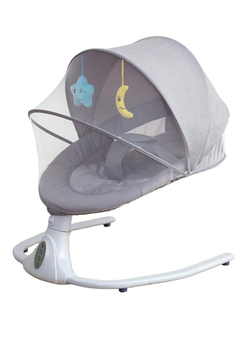 Electric Baby Swing Multifunctional Baby Cridle with Remote Control for 0-18 Months Newborn, Infant, Toddler Portable Baby Rocking Chair with Mosquito Net for Indoor Outdoor (Grey)