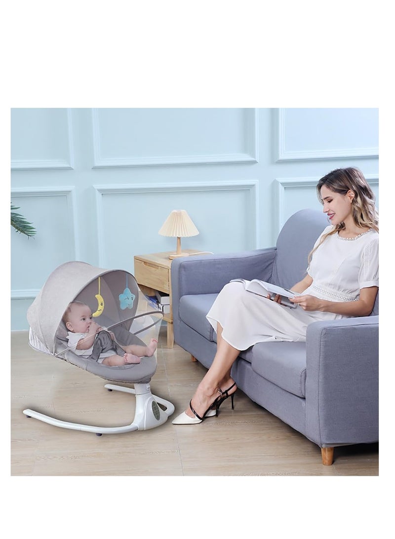 Electric Baby Swing Multifunctional Baby Cridle with Remote Control for 0-18 Months Newborn, Infant, Toddler Portable Baby Rocking Chair with Mosquito Net for Indoor Outdoor (Grey)