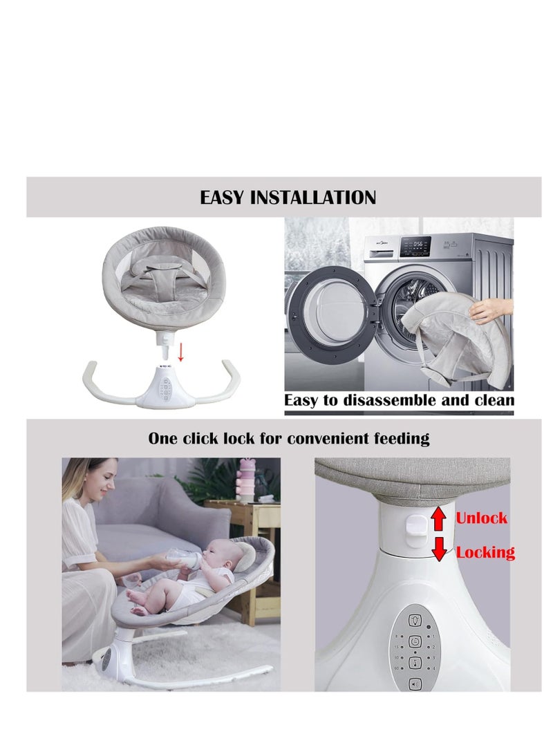 Electric Baby Swing Multifunctional Baby Cridle with Remote Control for 0-18 Months Newborn, Infant, Toddler Portable Baby Rocking Chair with Mosquito Net for Indoor Outdoor (Grey)