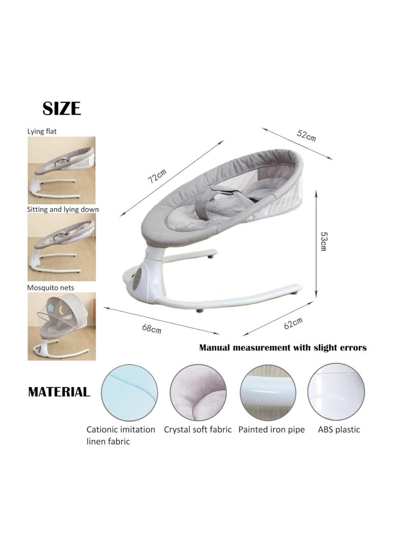 Electric Baby Swing Multifunctional Baby Cridle with Remote Control for 0-18 Months Newborn, Infant, Toddler Portable Baby Rocking Chair with Mosquito Net for Indoor Outdoor (Grey)
