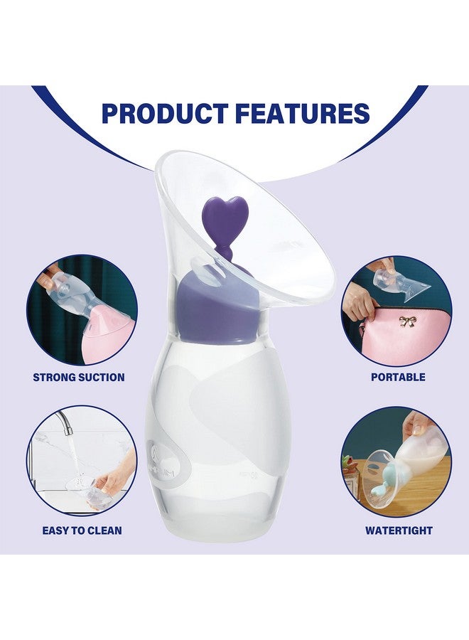 2Pack Gen 2 Manual Breast Pump/Collector For Breastfeeding With Stopper (4 Oz/100Ml) Food Grade Silicone Bpa Pvc And Phthalate Free (Blue + Purple)