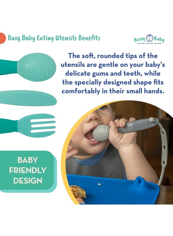 Eating Utensils For Babies & Toddlers Fork Spoon & Knife Foodgrade Silicone & Tritan Plastic Dishwasher Safe Bpa Free (Pewter)