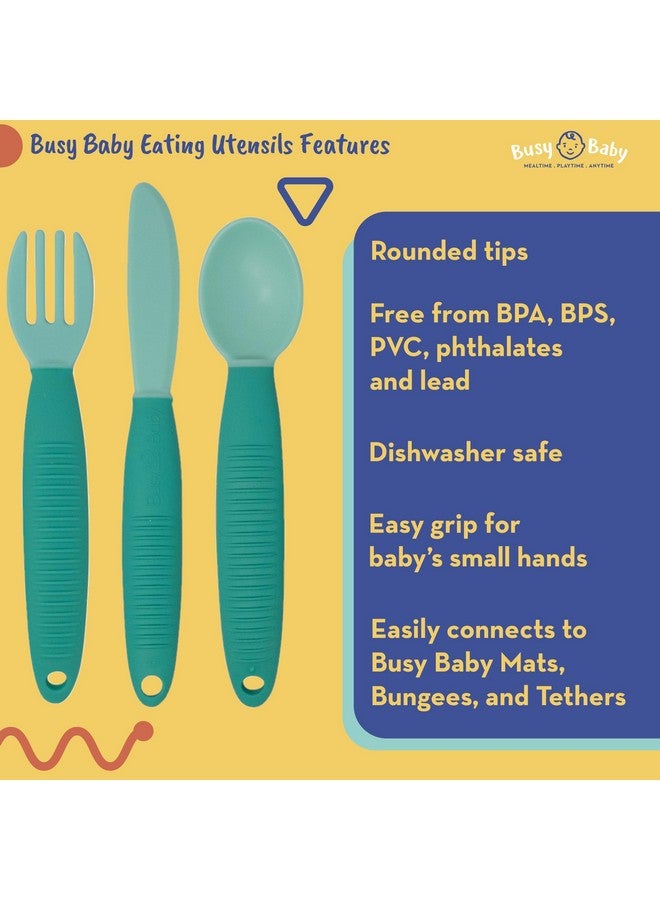 Eating Utensils For Babies & Toddlers Fork Spoon & Knife Foodgrade Silicone & Tritan Plastic Dishwasher Safe Bpa Free (Pewter)