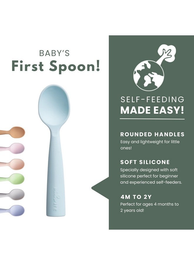 Silicone Baby Spoon For Training Bpa Free Baby Utensils Baby Spoons Self Feeding 6 Months 100% Food Grade Silicone Modern & Dishwasher Safe Toddler Spoons (Grey And Aqua)