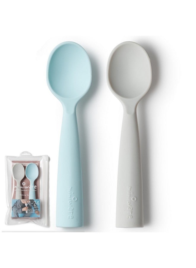 Silicone Baby Spoon For Training Bpa Free Baby Utensils Baby Spoons Self Feeding 6 Months 100% Food Grade Silicone Modern & Dishwasher Safe Toddler Spoons (Grey And Aqua)
