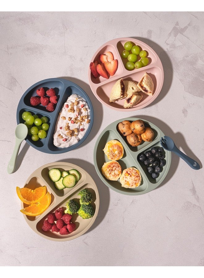 Toddler Plates With Suction Baby Plates 100% Foodgrade Silicone Divided Plates Bpa Free Dishwasher Safe Set Of 3 (Pink/Mint/Lavender)