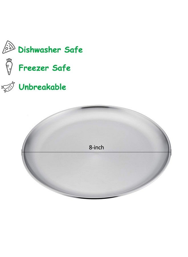 Stainless Steel Plates Set Of 4 8Inch Metal Dinner Plates For Kids Toddlers Great For Selffeeding/Picnic/Outdoor Camping Healthy & Nontoxic Shatterproof & Dishwasher Safe