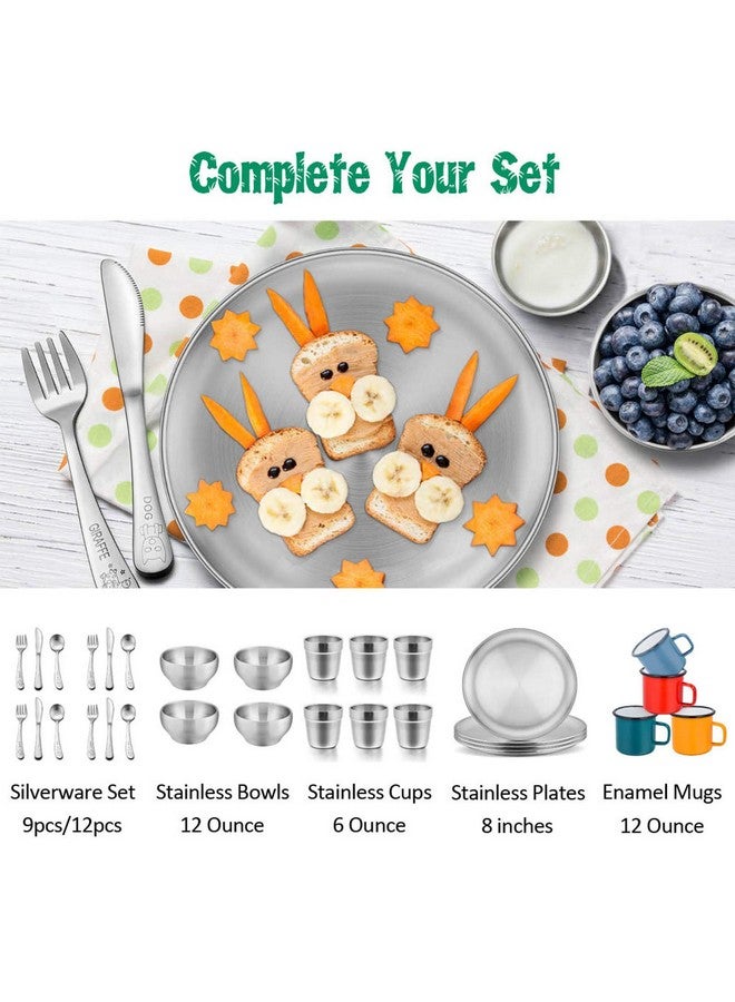 Stainless Steel Plates Set Of 4 8Inch Metal Dinner Plates For Kids Toddlers Great For Selffeeding/Picnic/Outdoor Camping Healthy & Nontoxic Shatterproof & Dishwasher Safe