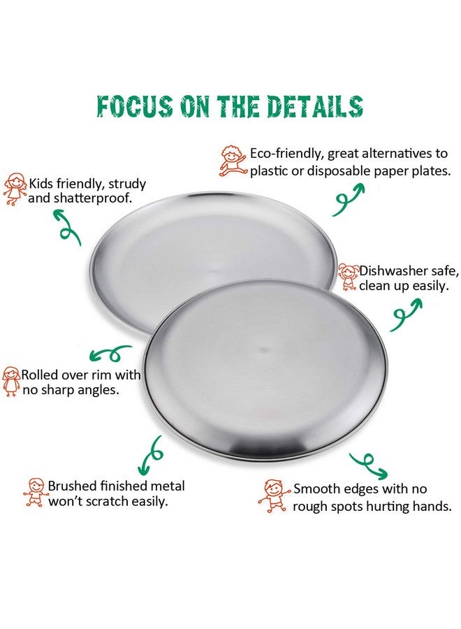 Stainless Steel Plates Set Of 4 8Inch Metal Dinner Plates For Kids Toddlers Great For Selffeeding/Picnic/Outdoor Camping Healthy & Nontoxic Shatterproof & Dishwasher Safe