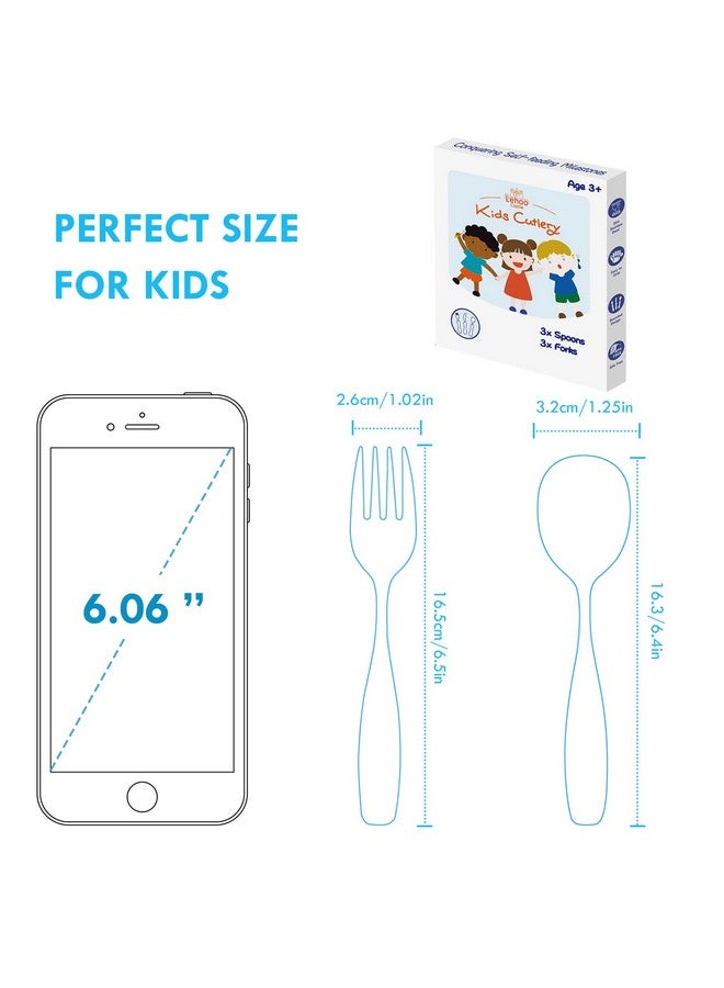 Toddler Fork And Spoon 6Pcs Toddler Utensils Kids Silverware Safety Stainless Steel Toddler Fork Spoon Set Children Flatware Set Incudes 3 X Spoons 3 X Forks (Dinosaur)