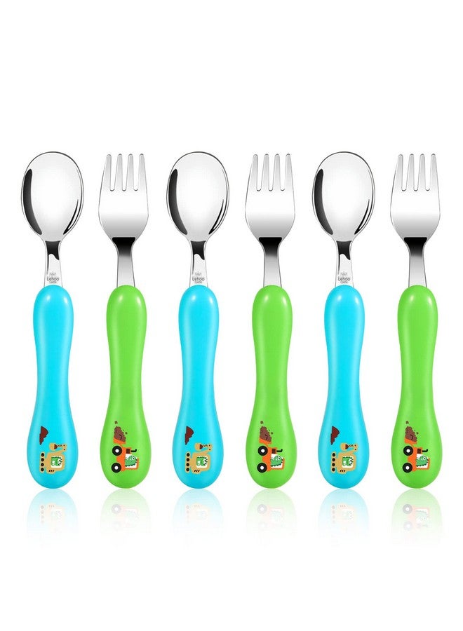 Toddler Fork And Spoon 6Pcs Toddler Utensils Kids Silverware Safety Stainless Steel Toddler Fork Spoon Set Children Flatware Set Incudes 3 X Spoons 3 X Forks (Dinosaur)