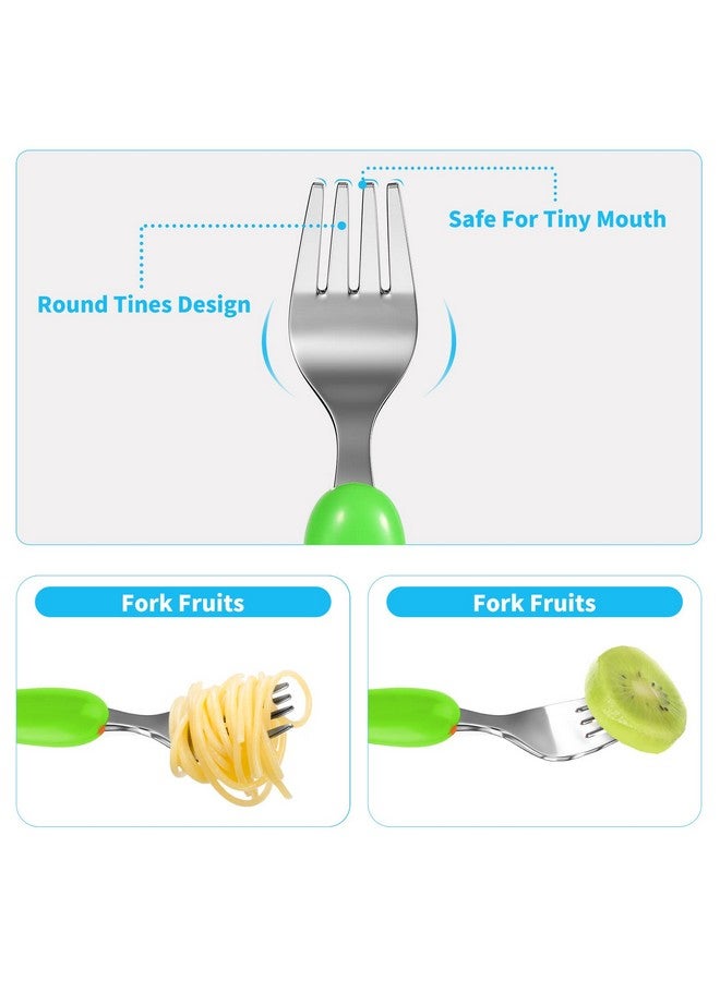 Toddler Fork And Spoon 6Pcs Toddler Utensils Kids Silverware Safety Stainless Steel Toddler Fork Spoon Set Children Flatware Set Incudes 3 X Spoons 3 X Forks (Dinosaur)