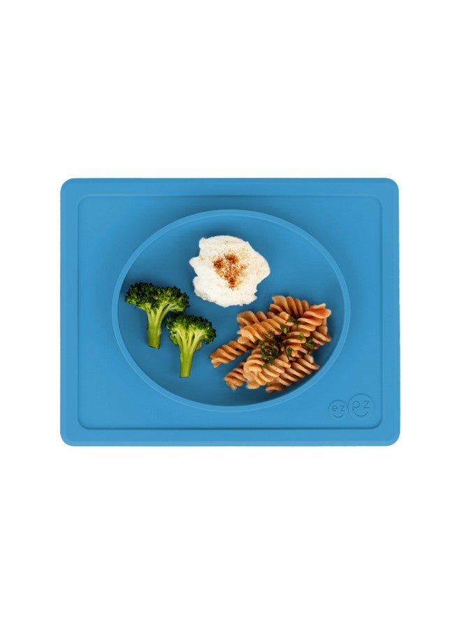 Tiny Plate 6 Months+ (Blue) Silicone Suction Plate For Baby With Builtin Placemat Baby Led Weaning Supplies Infant Plate That Fits On Most Highchair Trays