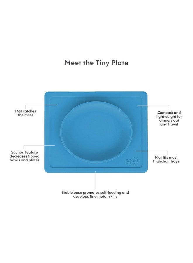 Tiny Plate 6 Months+ (Blue) Silicone Suction Plate For Baby With Builtin Placemat Baby Led Weaning Supplies Infant Plate That Fits On Most Highchair Trays