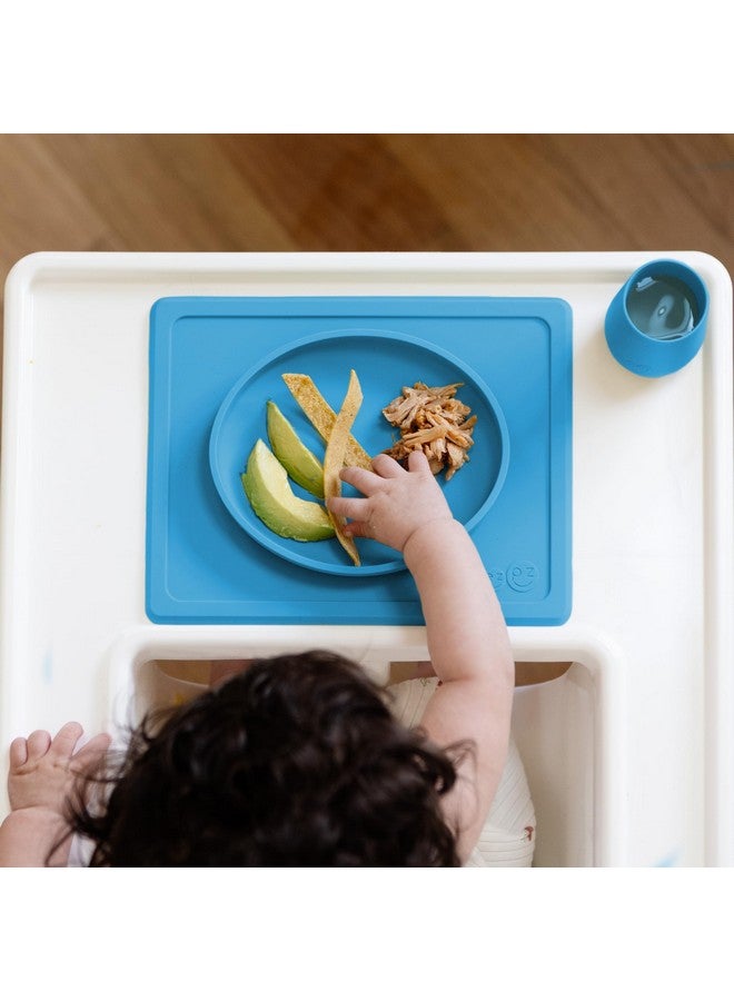 Tiny Plate 6 Months+ (Blue) Silicone Suction Plate For Baby With Builtin Placemat Baby Led Weaning Supplies Infant Plate That Fits On Most Highchair Trays