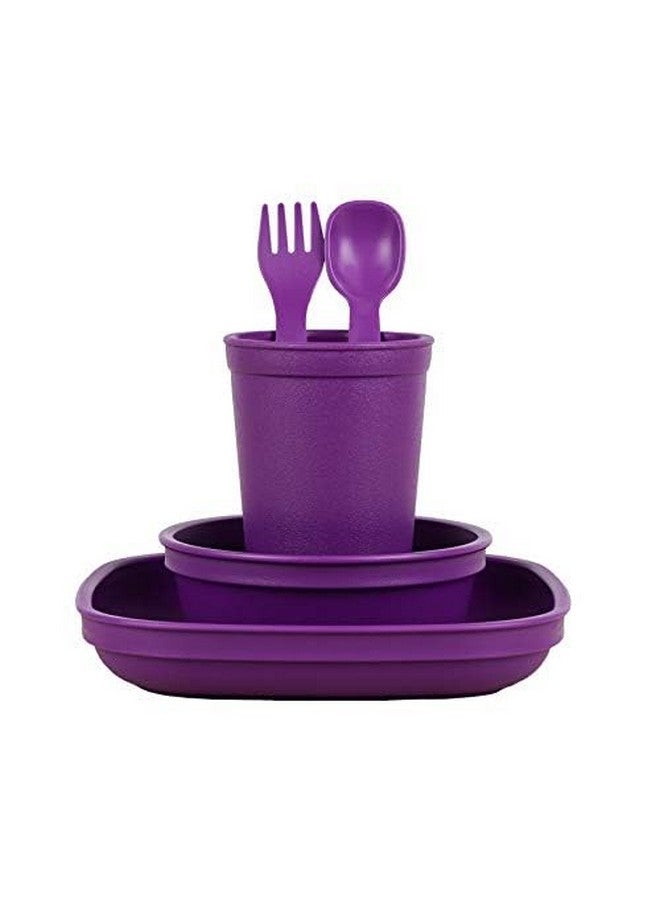 Made In Usa Toddler Dinnerware Set 10 Oz. Open Cup 7 Flat Plate 12 Oz. Bowl Rounded Tip Fork And Deep Scoop Spoon Dishwasher/Microwave Safe Plastic Dinnerware Set Amethyst