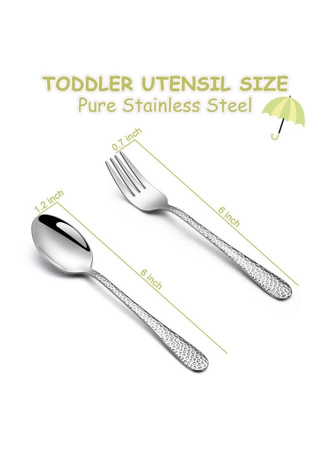 Child Utensils Stainless Steel Kids Silverware Children Spoons & Forks For Self Feeding At Home & Preschool Healthy Mirror Polished & Hammered Handle Dishwasher Safe Set Of 6