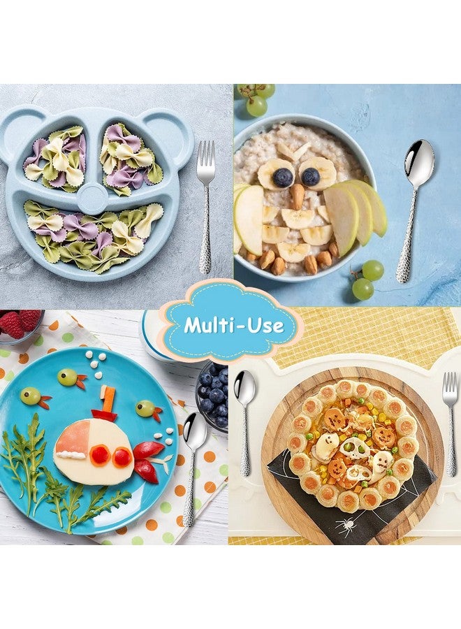 Child Utensils Stainless Steel Kids Silverware Children Spoons & Forks For Self Feeding At Home & Preschool Healthy Mirror Polished & Hammered Handle Dishwasher Safe Set Of 6