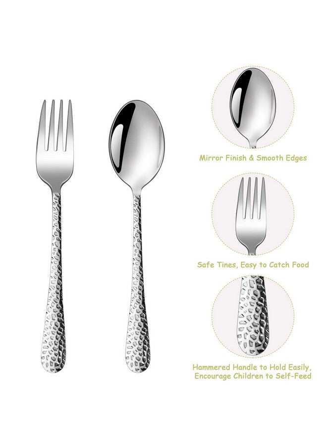 Child Utensils Stainless Steel Kids Silverware Children Spoons & Forks For Self Feeding At Home & Preschool Healthy Mirror Polished & Hammered Handle Dishwasher Safe Set Of 6
