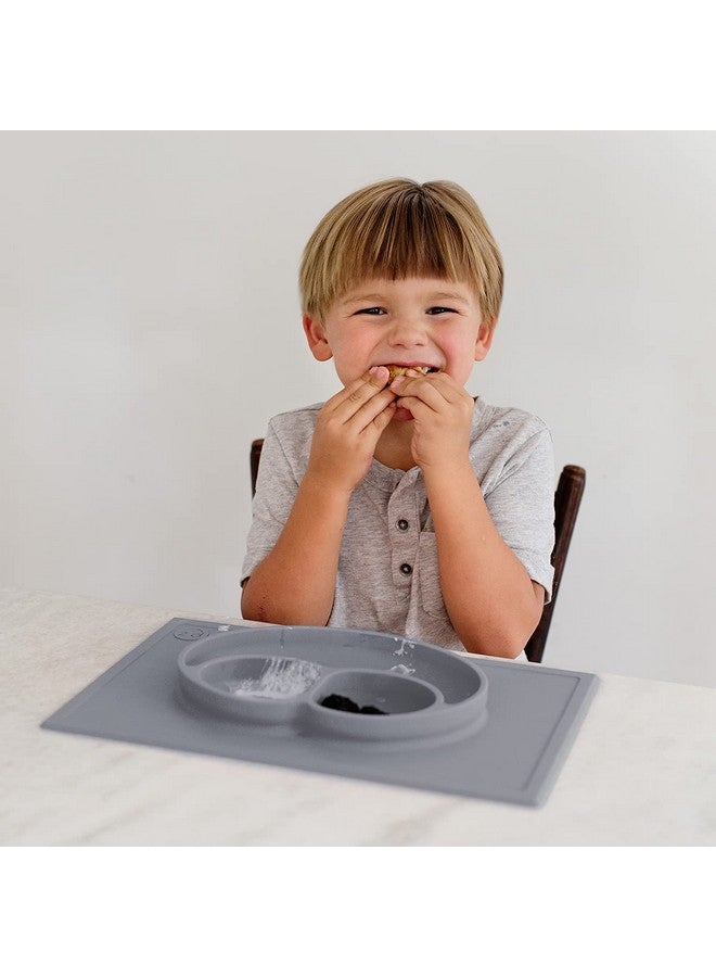 Happy Mat 24 Months+ (Gray) 100% Silicone Suction Plate With Builtin Placemat For Toddlers + Preschoolers Divided Toddler Plates Toddler Essentials