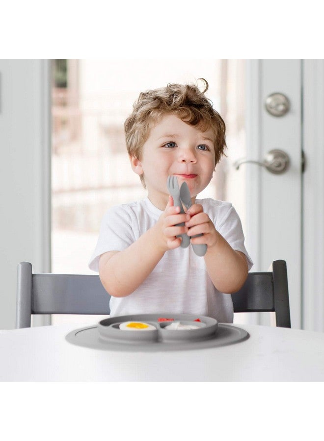 Mini Utensils 12 Months+ (Fork & Spoon In Gray) 100% Bpa Free Fork And Spoon Toddler Utensils Designed By A Pediatric Feeding Specialist