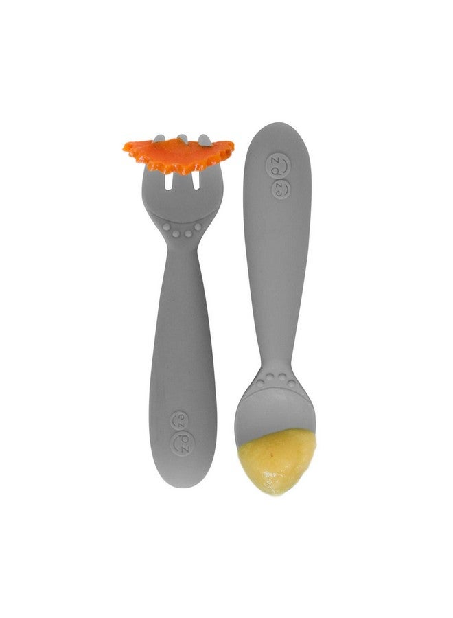 Mini Utensils 12 Months+ (Fork & Spoon In Gray) 100% Bpa Free Fork And Spoon Toddler Utensils Designed By A Pediatric Feeding Specialist