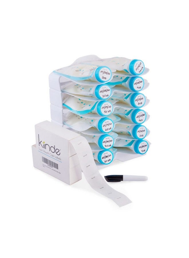 Twist Cap Singleuse Writeon Labels For Breast Milk And Baby Food Storage Pouches (Pack Of 250) Includes Label Dispenser With Marker And Marker Holder Blank