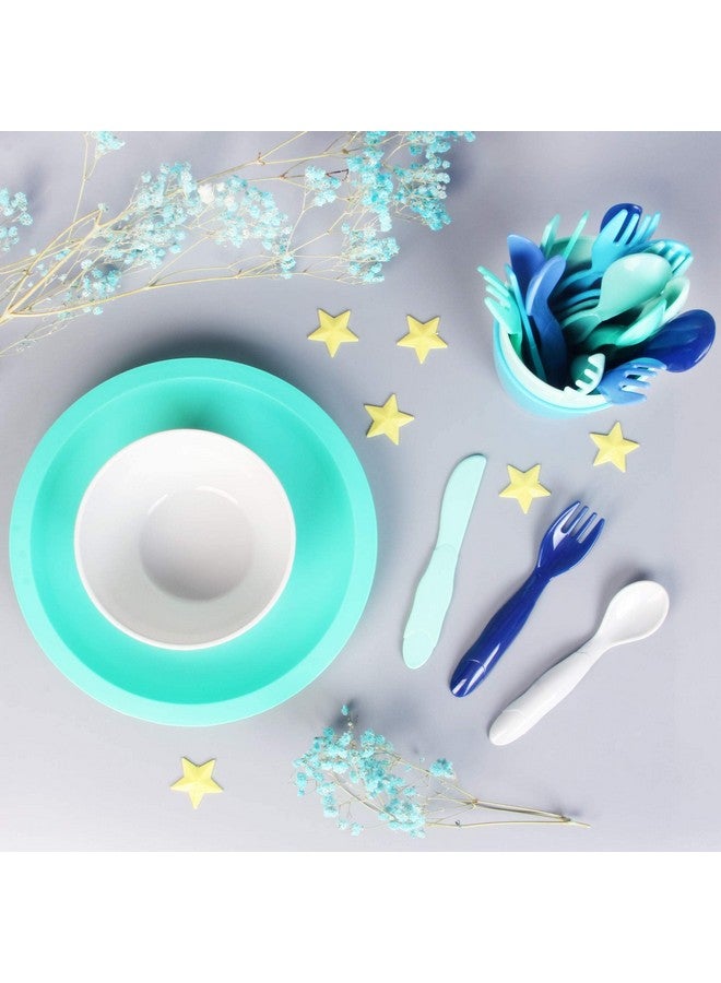 54 Pcs Plastic Kids Dinnerware Set Of 9 In 9 Coastal Colors Toddler Dining Set Cups Kids Plates Kids Bowls Flatware Set Kids Dishes Set