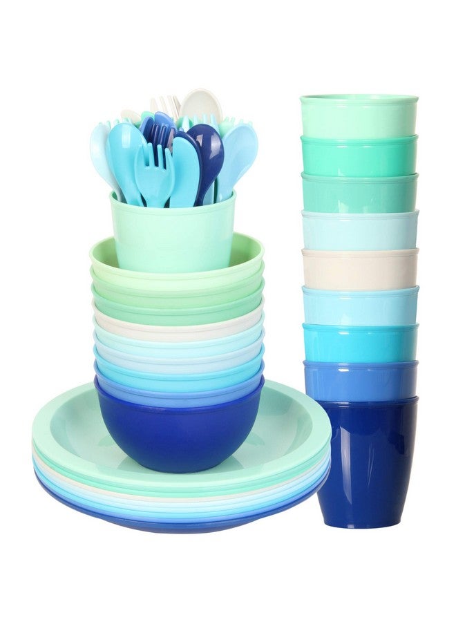 54 Pcs Plastic Kids Dinnerware Set Of 9 In 9 Coastal Colors Toddler Dining Set Cups Kids Plates Kids Bowls Flatware Set Kids Dishes Set