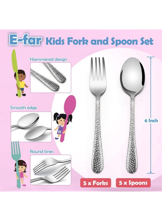 Toddler Forks And Spoons Set 10Piece Stainless Steel Toddler Utensils Kids Safe Silverware For Self Feeding Healthy & Nontoxic Dishwasher Safe