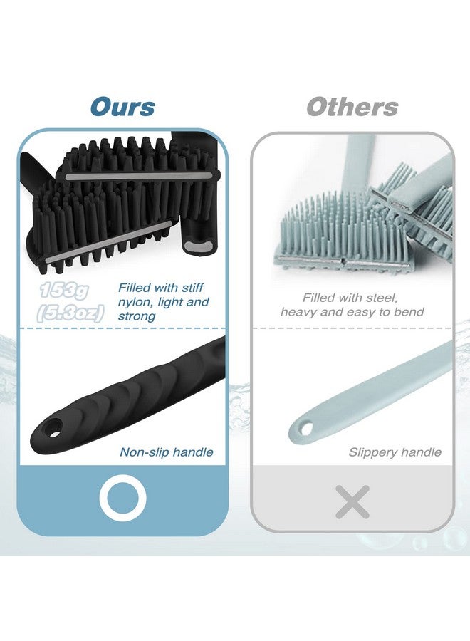 Silicone Back Scrubber For Shower(Thick Bristles) Body Scrubber With 15'' Long Handle Light & Easytohold Shower Brush For Skin Exfoliating And Massaging Not Good In Lathering.(Black)