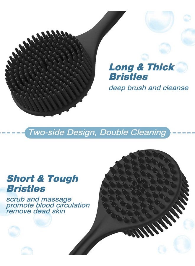 Silicone Back Scrubber For Shower(Thick Bristles) Body Scrubber With 15'' Long Handle Light & Easytohold Shower Brush For Skin Exfoliating And Massaging Not Good In Lathering.(Black)