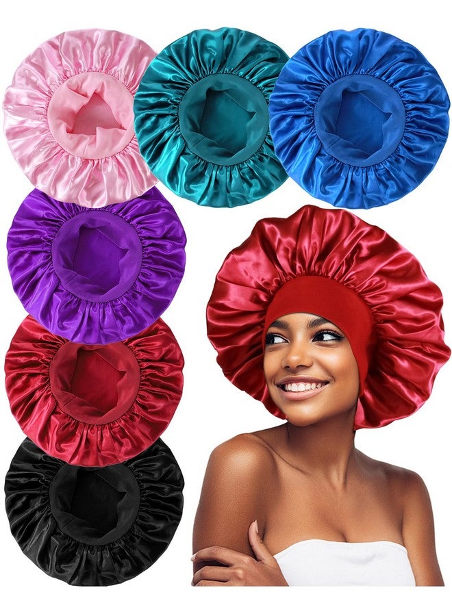 6Pcs Extra Large Satin Bonnets For Sleeping Hair Bonnets For Black Women Braids Curly Hair A