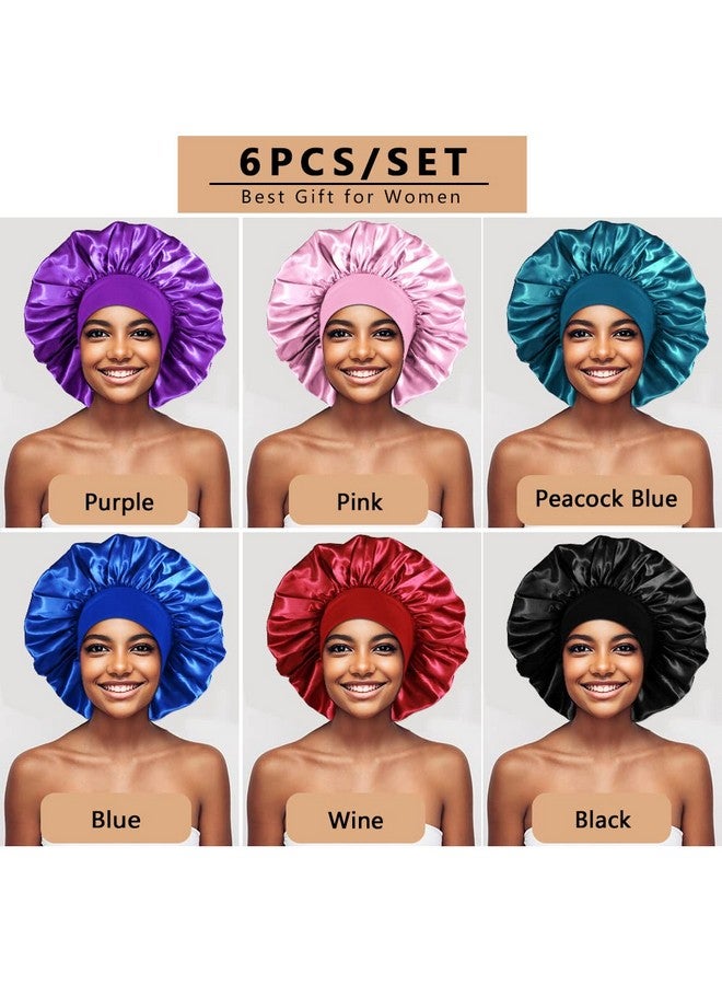 6Pcs Extra Large Satin Bonnets For Sleeping Hair Bonnets For Black Women Braids Curly Hair A