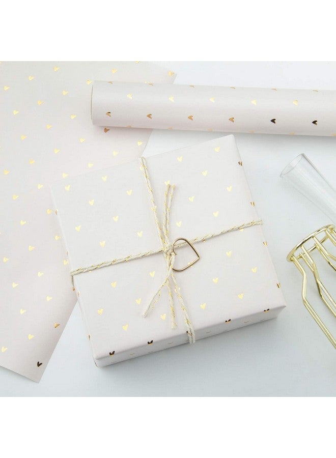 Wrapping Paper Roll Pastel Pink Color With Gold Foil Sweet Heart Design For Birthday Valentine'S Day Wedding Baby Shower Wrap 30 Inch X 16.5 Feet