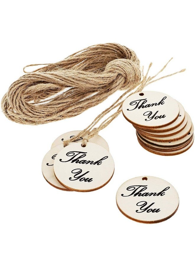 100Pack Thank You Wood Tags With Twine For Wedding And Baby Shower Themed Party Favors 1.5 Inches