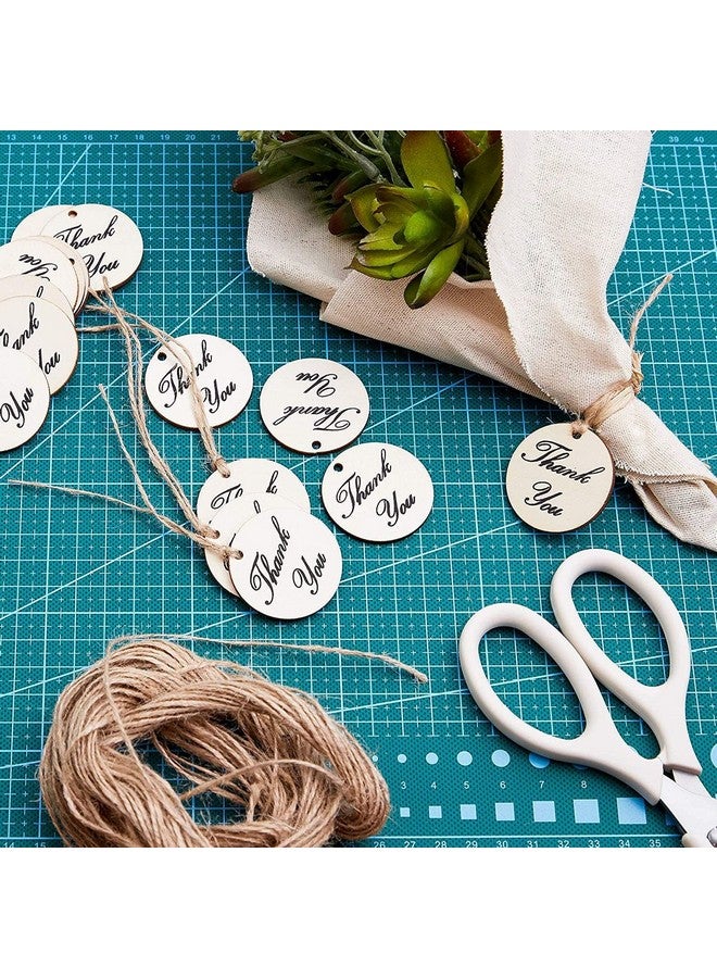 100Pack Thank You Wood Tags With Twine For Wedding And Baby Shower Themed Party Favors 1.5 Inches