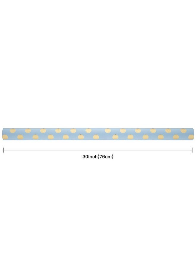 Wrapping Paper Roll Gold Foil Dots Baby Blue Background Design For Wedding Birthday Shower Congrats And Holiday 30 Inches X 32.8 Feet