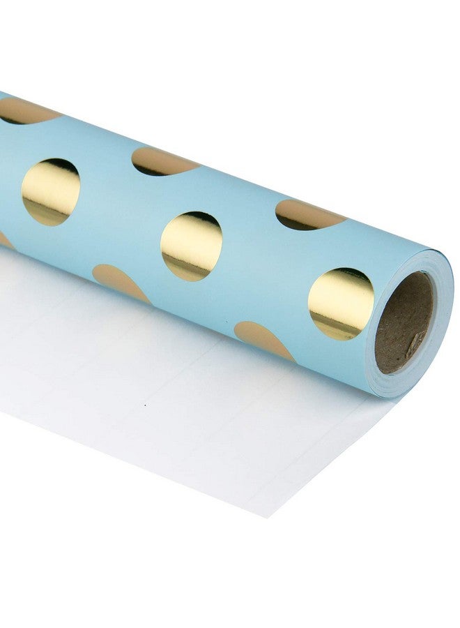 Wrapping Paper Roll Gold Foil Dots Baby Blue Background Design For Wedding Birthday Shower Congrats And Holiday 30 Inches X 32.8 Feet