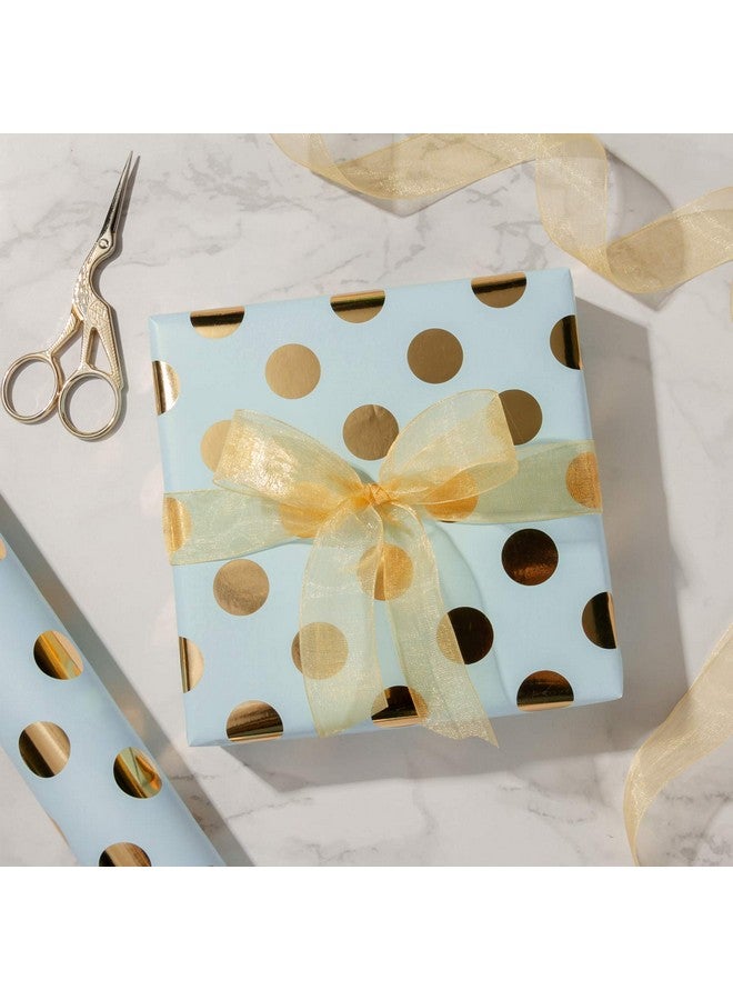 Wrapping Paper Roll Gold Foil Dots Baby Blue Background Design For Wedding Birthday Shower Congrats And Holiday 30 Inches X 32.8 Feet