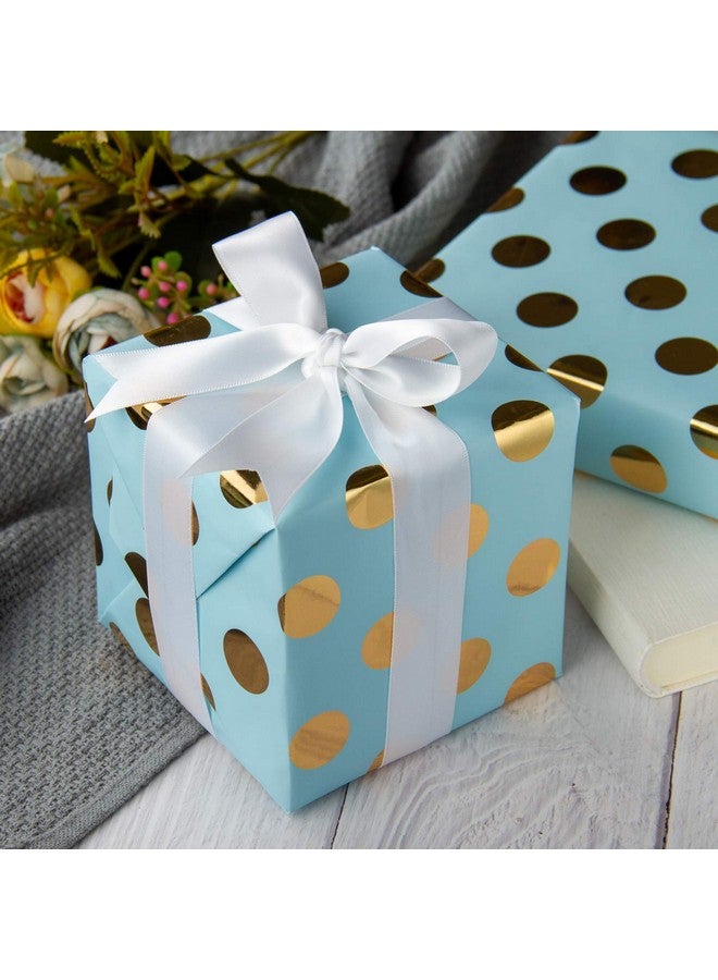 Wrapping Paper Roll Gold Foil Dots Baby Blue Background Design For Wedding Birthday Shower Congrats And Holiday 30 Inches X 32.8 Feet