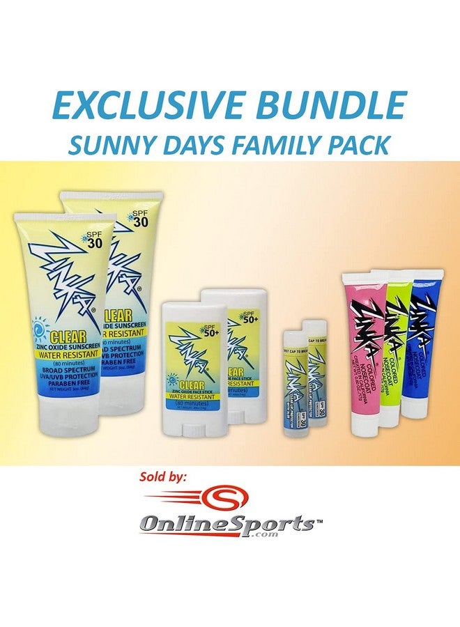 Sunny Days Family Pack Spf 30/50 Uva & Uvb Sunscreen Protection For Face Body Lips Water Resistant Oil Free No Parabens (3) Nosecoats (2) Lotions (2) Face Sticks (2) Lip Balms