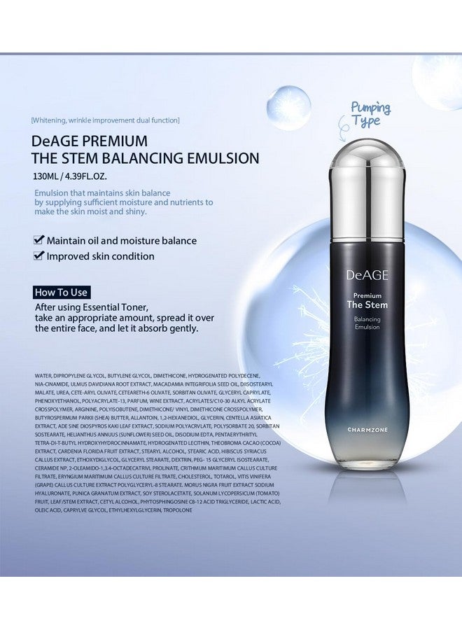 Deage Premium The Stem Balancing Emulsion Lotion Marine Stem Cell Healthy Cell Support Plantbased Rejuvenating Skin Antiwrinkle Korean Skincare (4.40 Fl.Oz / 130Ml)