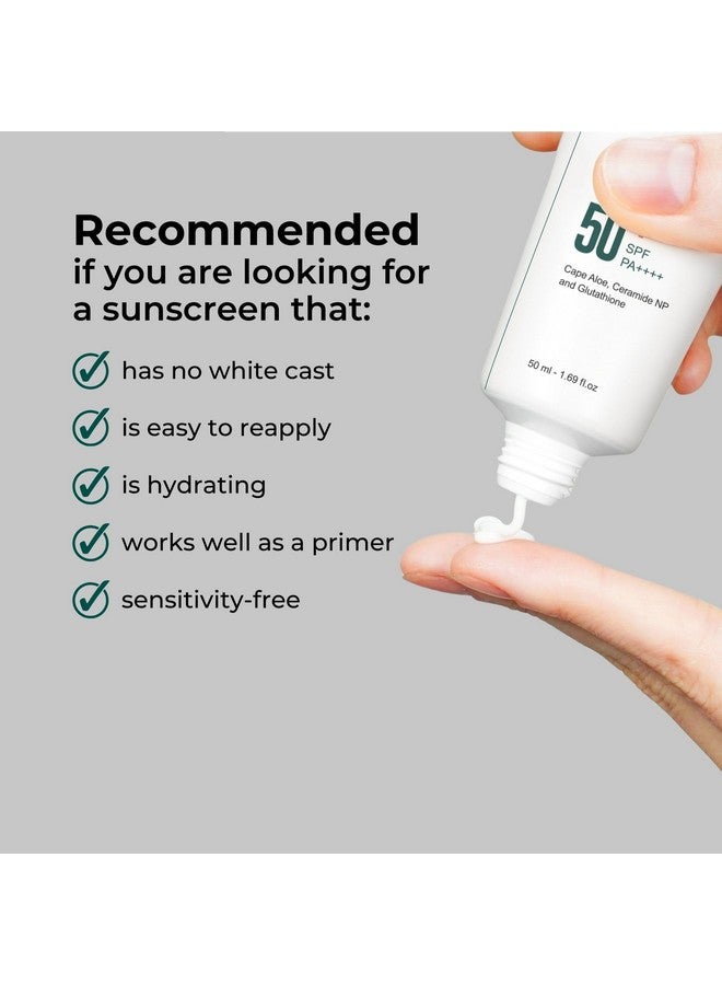 Water Barrier Moisturizing Sun Cream Mattefinish No White Cast Spf 50+ Pa++++ Vegan Calming Moisture Daily Sunscreen For Dry Oily Sensitive Skin Korean Skincare 1.7 Fl Oz