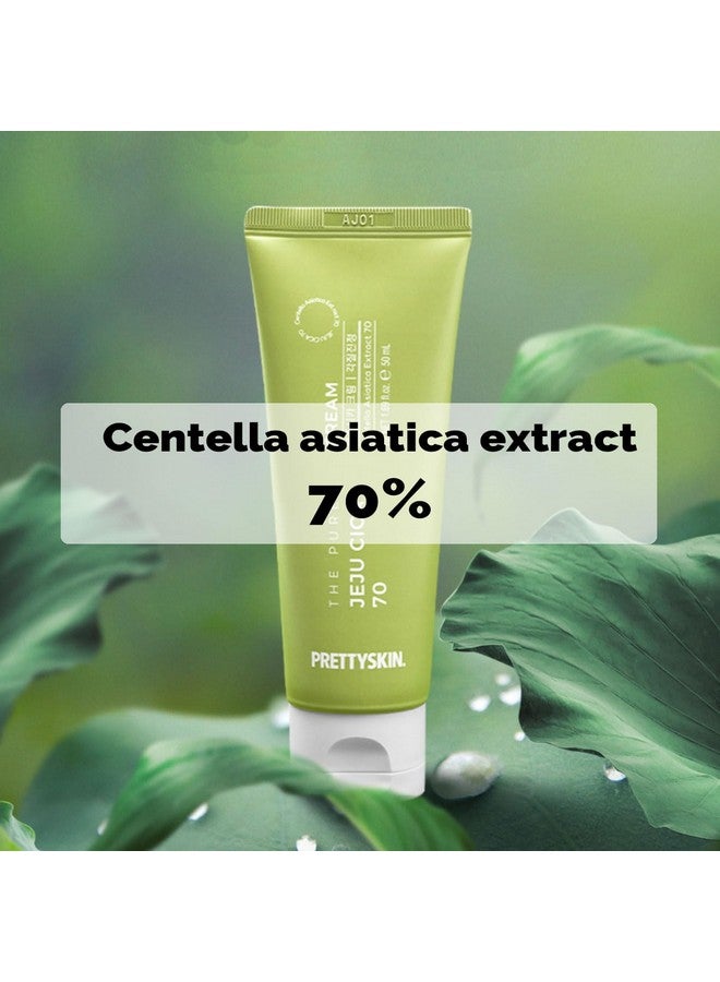 Kin The Pure Jeju Cica 70 Centella Asiatica Extract 70% Facial Cream 50Ml (1.69 Fl.Oz.) Hypoallergenic Ginseng Propolis Extract All Skin Types Nonskticky