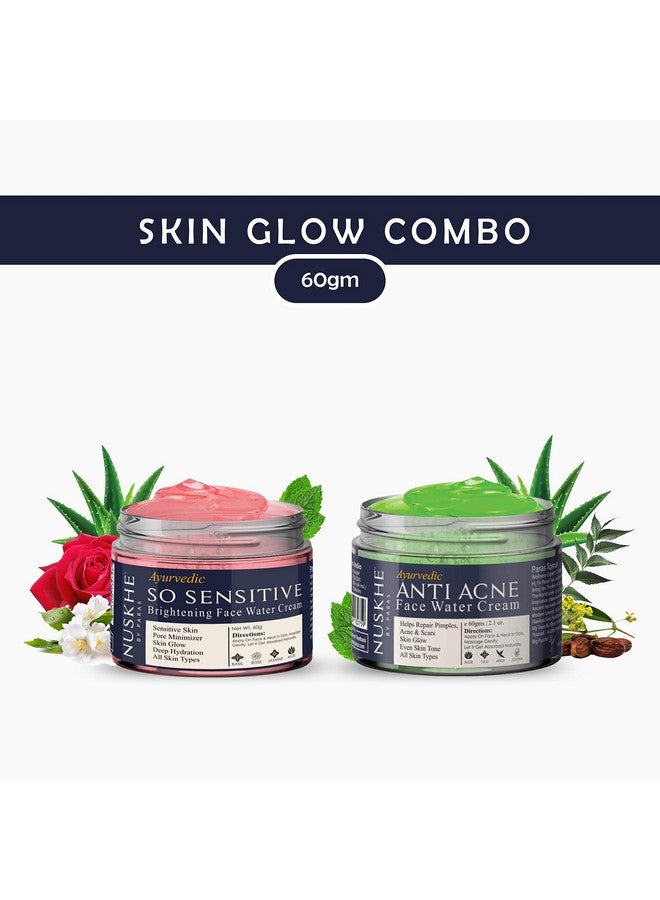 Skin Glow Combo Anti Acne Water Cream Gel + Rose And Vitamin E Brightening Face Water Cream Gel 60 Gram Each For Men & Women